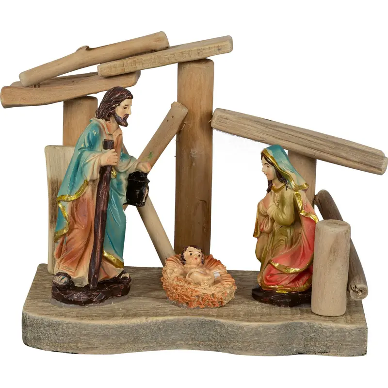 Krippen-Arrangement aus Holz inkl. Figuren, 13 cm