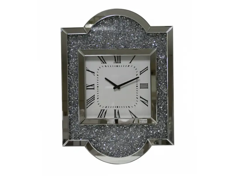 Kristall Wanduhr Silber Eckig 50 x 67,5cm mit Kristallsteinoptik