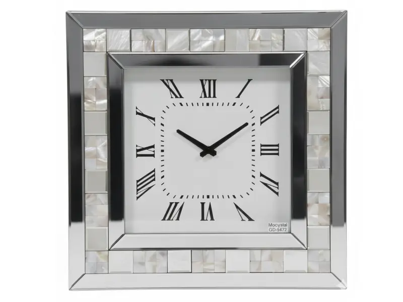 Kristall Wanduhr Silber Quadratisch 50cm mit Fliesenkante
