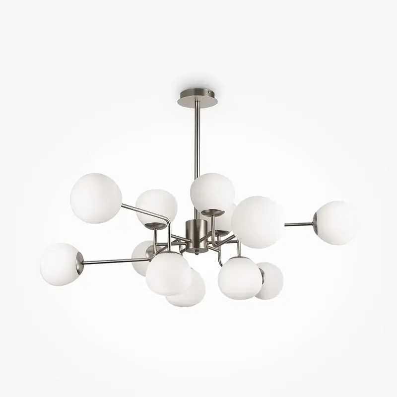Kronleuchter – Nickelfarbenes Metall, 12 Glasschirme, 12× E14 Fassung, 40 W Leistung - Erich | Maytoni