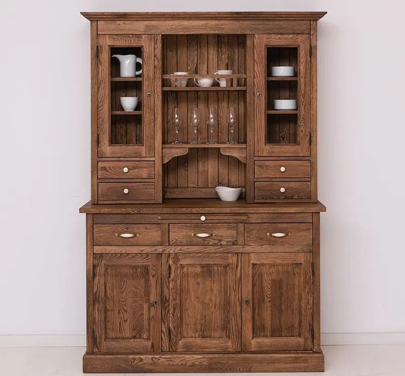Küchen- und Buffetschrank aus massiver Eiche | Geschirrschrank mit 7 Schubladen und 5 Türen