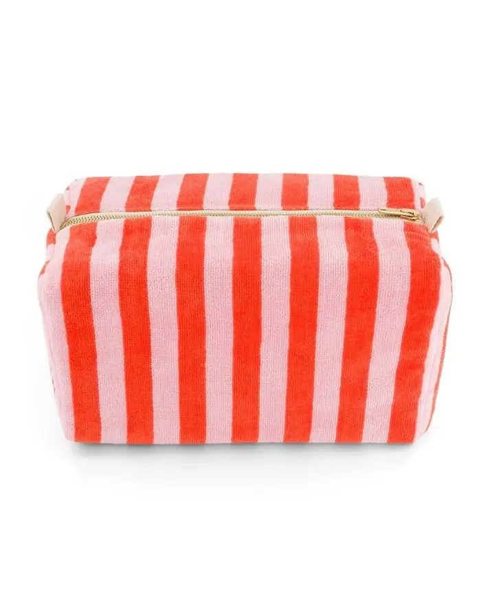 Kulturtasche Frottee Vic Stripes I Pink/Tomato