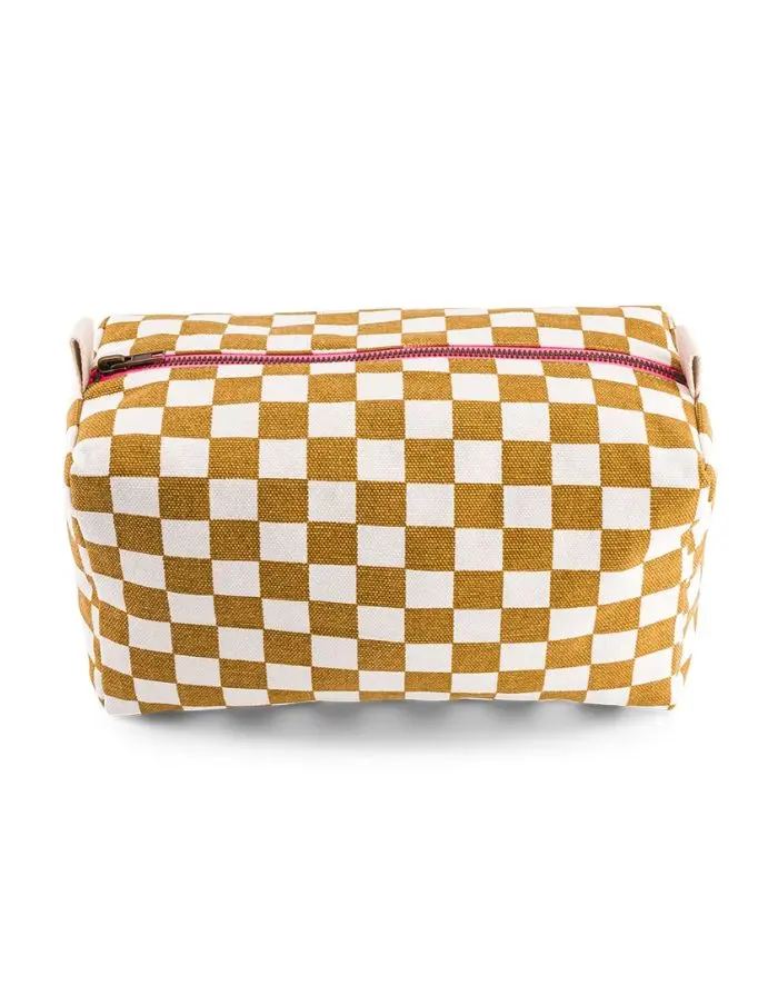 Kulturtasche Vic I Checks Ecru Caramel