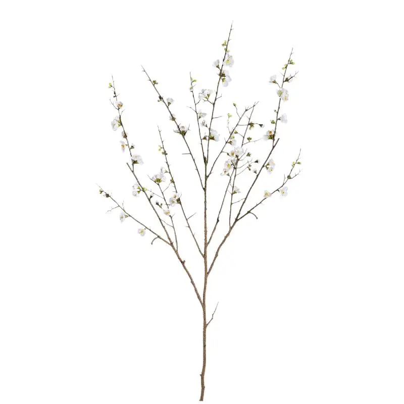 Kunstblume - Kirschblütenzweig mit naturgetreuen Blüten aus weißem Polyestergewebe | PTMD