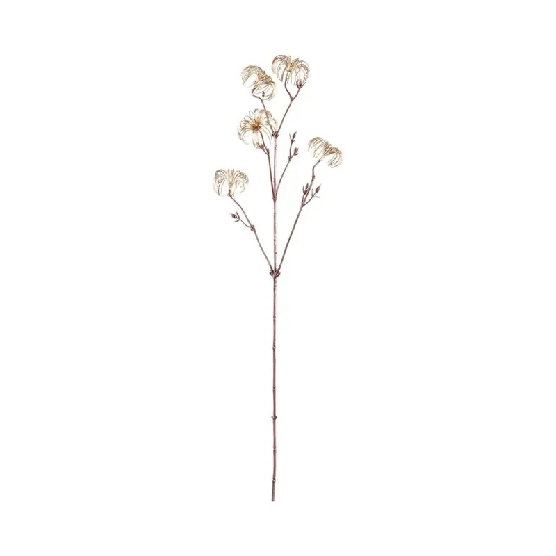 Kunstpflanze mit Clematis-Blume, goldenen Samen und Spray, aus Eisen, Metall & Kunststoff | PTMD