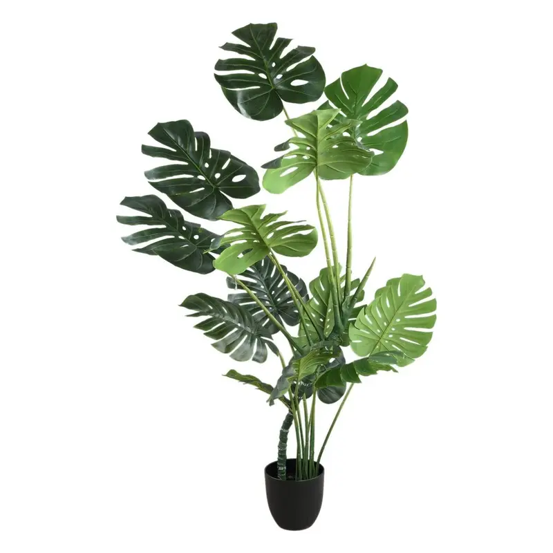 Kunstpflanze – Monstera Blätter, Realistische Optik, Schwarzer Topf | PTMD
