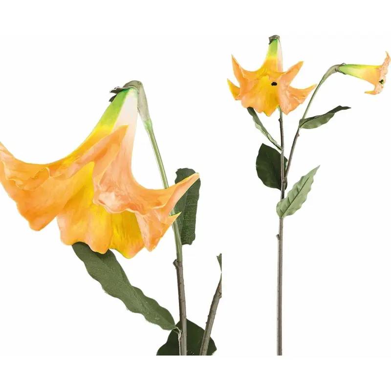 Kunstpflanze – Orange Stoffblüten, Detailreiche Blütenstruktur, Daturazweig Design | PTMD