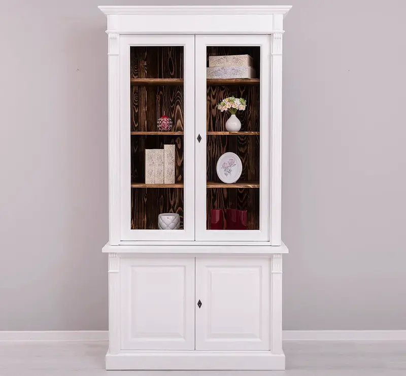 Landhaus Bücherschrank aus Massivholz | 4-türige Vitrine