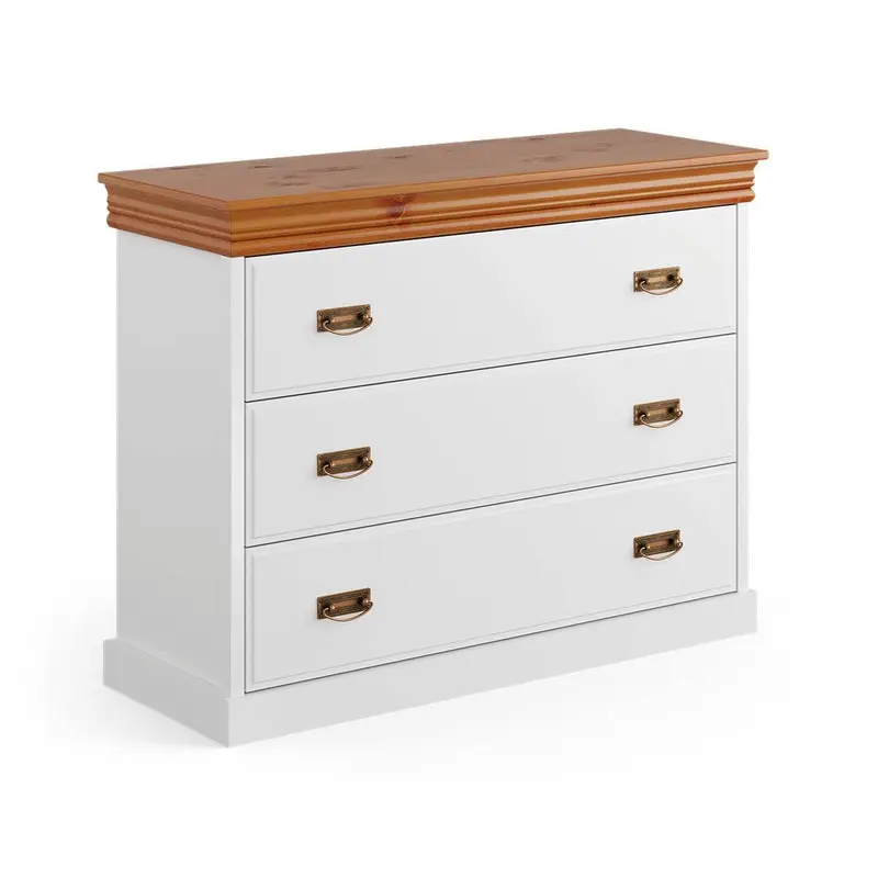 Landhaus Sideboard Toskania aus Massivholz in weiß gebeizt mit drei Schubladen