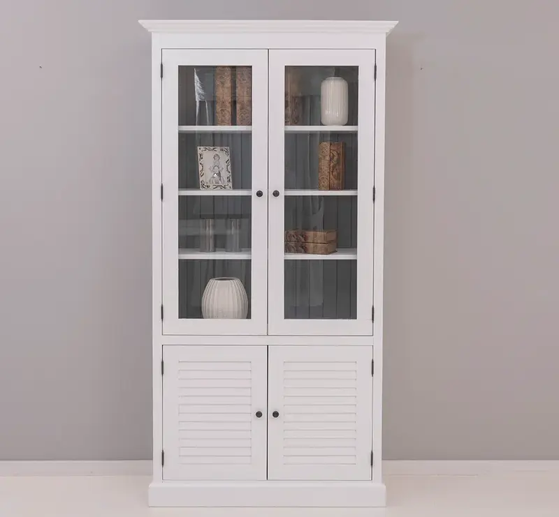 Landhaus Vitrinenschrank aus Massivholz - Vitrine mit Lamellentüren