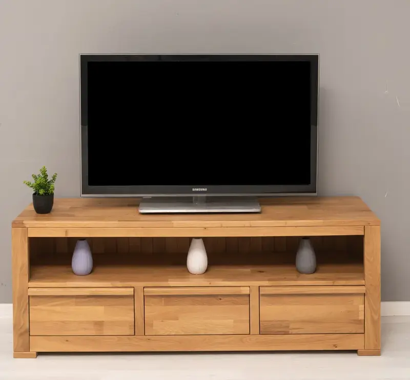 Langes TV-Board aus massiver Eiche mit 3 Schubladen