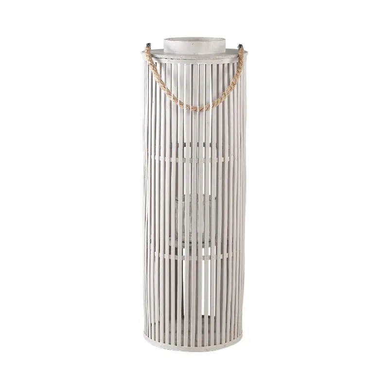 Laterne – Natürliches Design, Runde Form, Bambus Glas Material, Creme, L – Zafria | PTMD