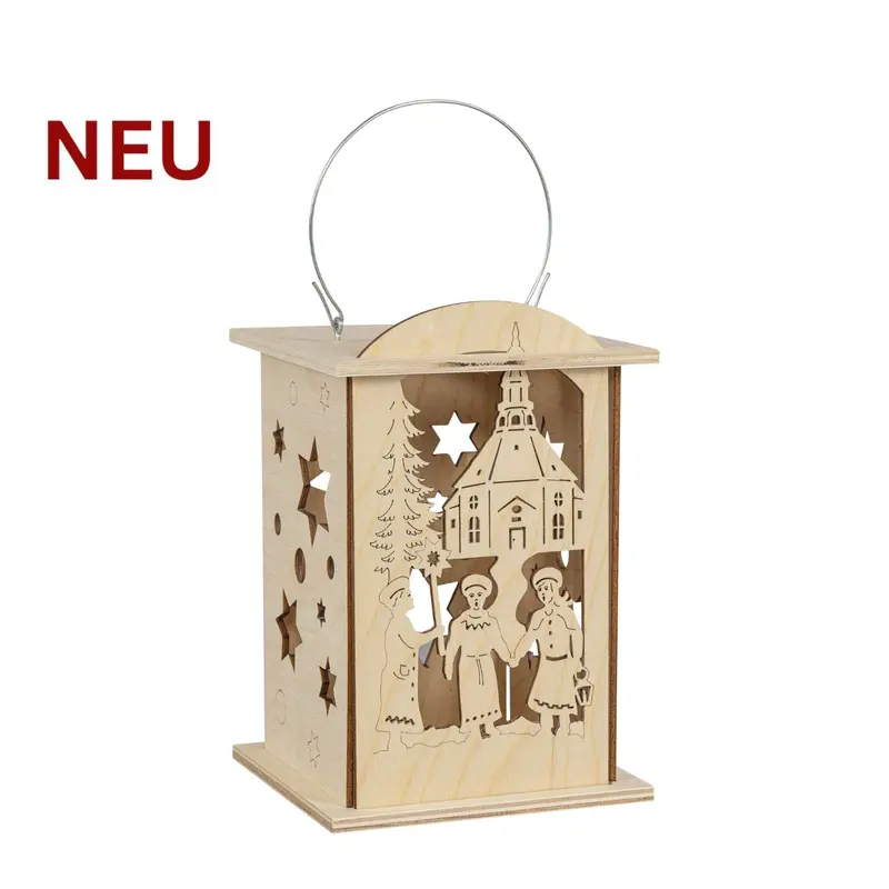 Laterne "Seiffener Kirche", für 1 Teelicht oder mit LED‑Stripe, natur, 16 cm