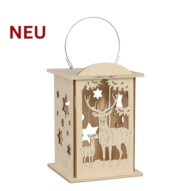 Laterne "Wald", für 1 Teelicht oder mit LED‑Stripe, natur, 16 cm