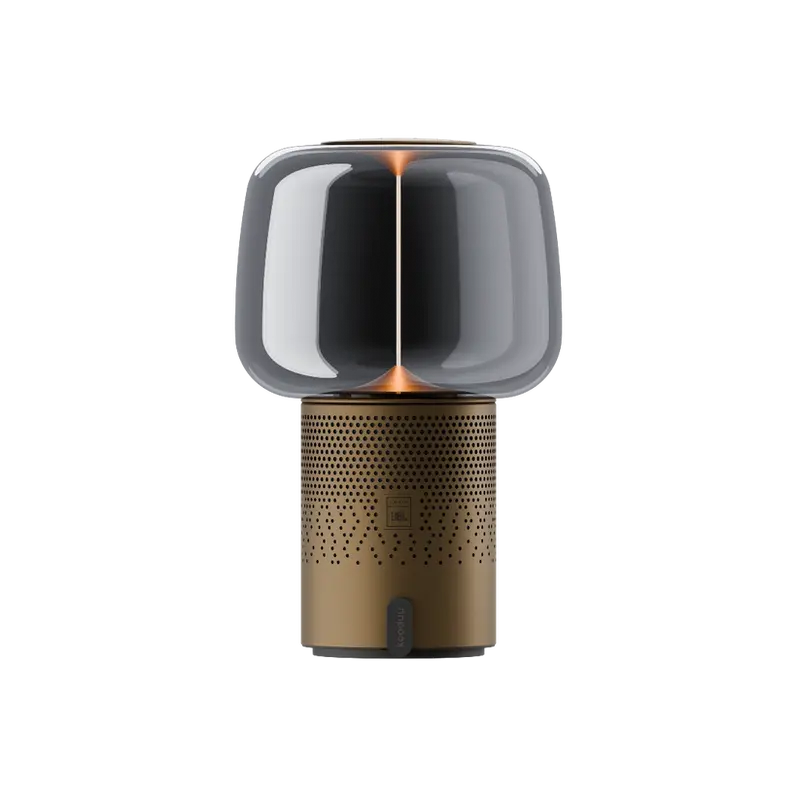 Lautsprecherleuchte aus pulverbeschichtetem Stahl mit handgefertigtem Glasschirm und Filament-LED – Serena PLAY | Kooduu