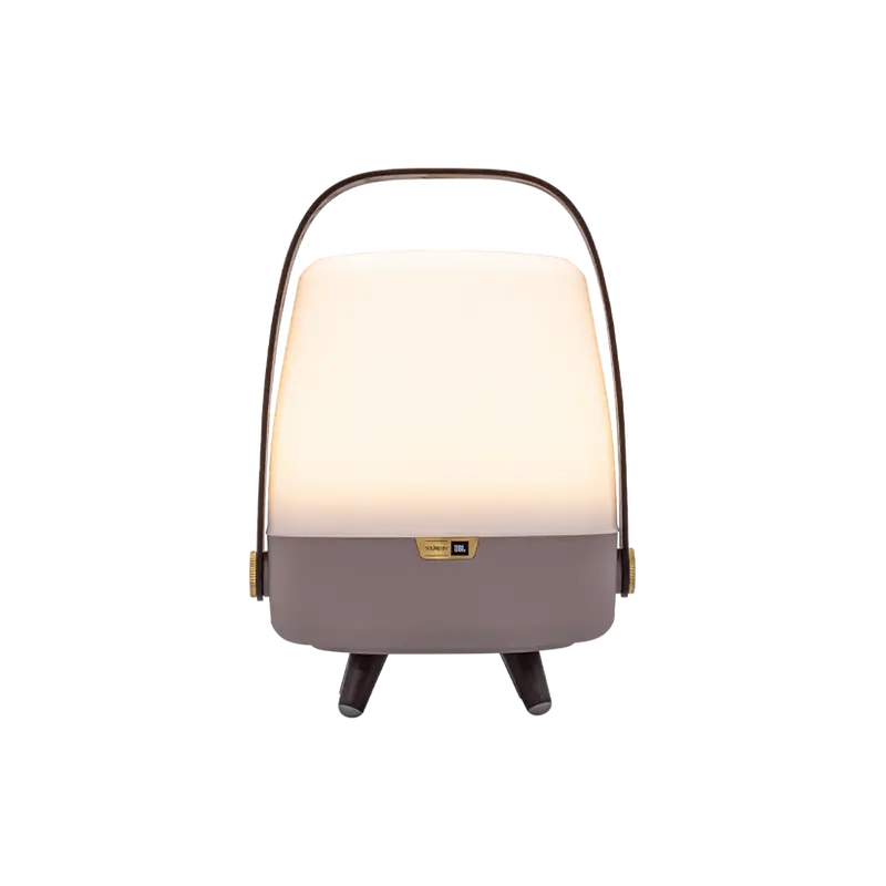 Lautsprecherleuchte mit Polyethylengehäuse, Holzgriff und Messingakzenten - Lite-up Play Mini | Kooduu
