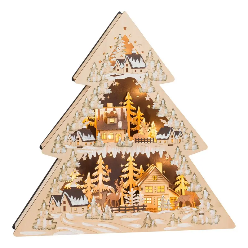 LED Deko-Baum "Winterdorf", natur, 44 cm