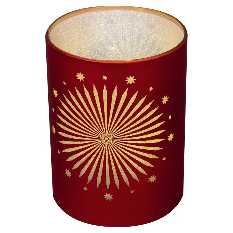 LED Dekoglas mit Sterndekor Satin-Rot/Gold, 10 cm