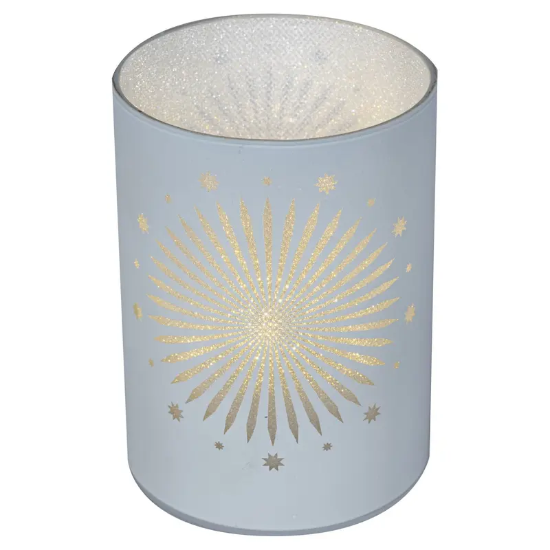 LED Dekoglas mit Sterndekor Satin-Weiß/Silber, 10 cm