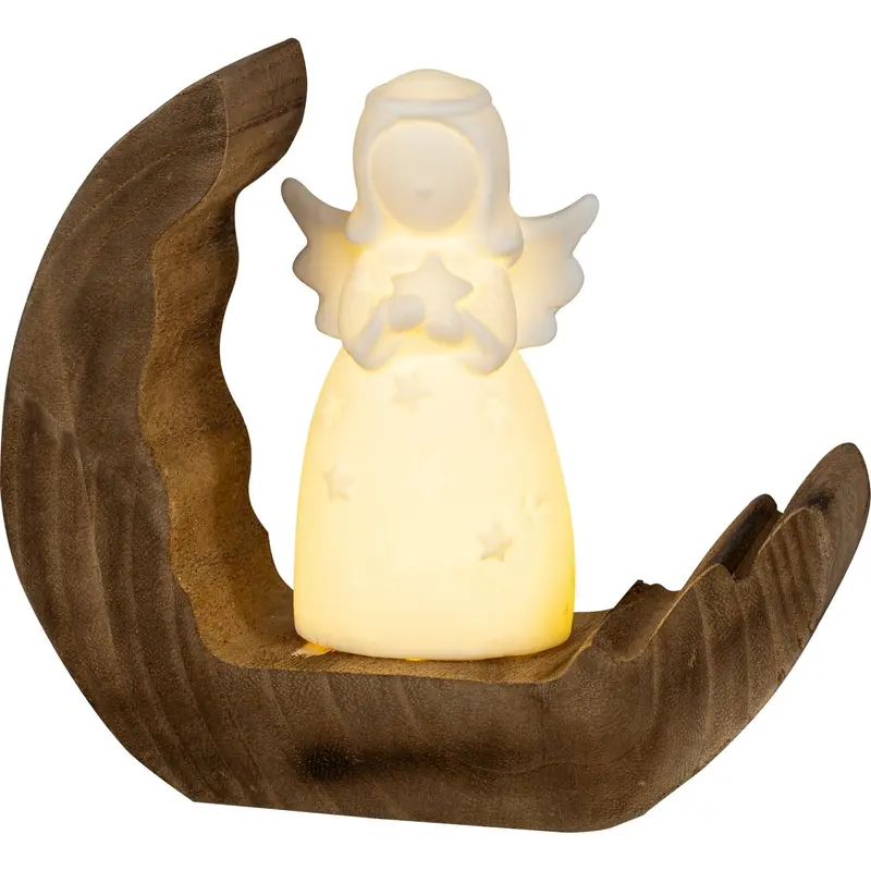 LED Dekoration "Engel auf Holz", 15 cm