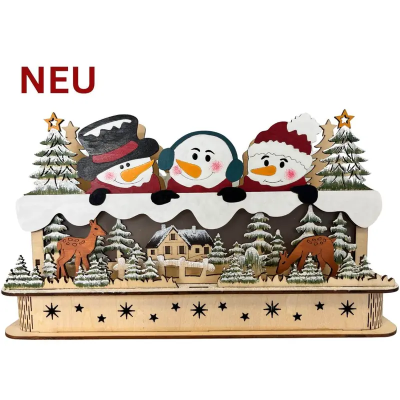 LED Dekoration "Schneefreunde" mit Timer, farbig, 52 cm
