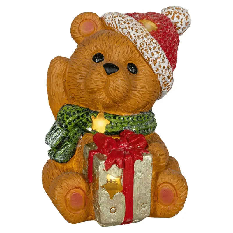 LED Dekoration "Teddybär mit Geschenk", 15,5 cm für Batteriebetrieb