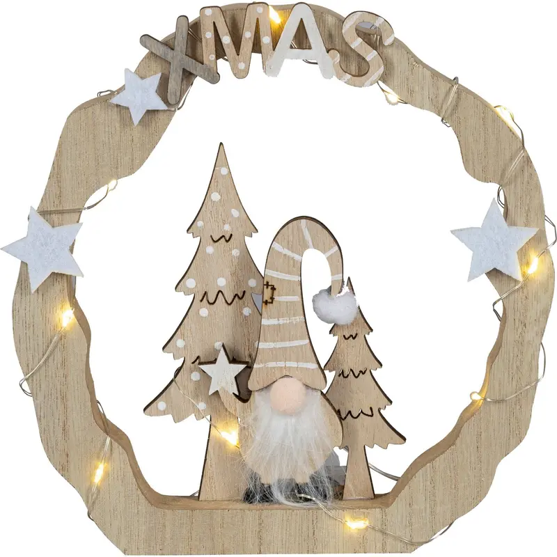 LED Dekoration "Xmas mit Wichtel", natur, 18 cm
