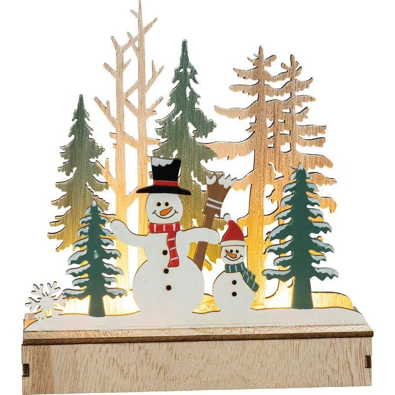 LED Diorama "Schneemann" mit Timer, farbig, 15 cm
