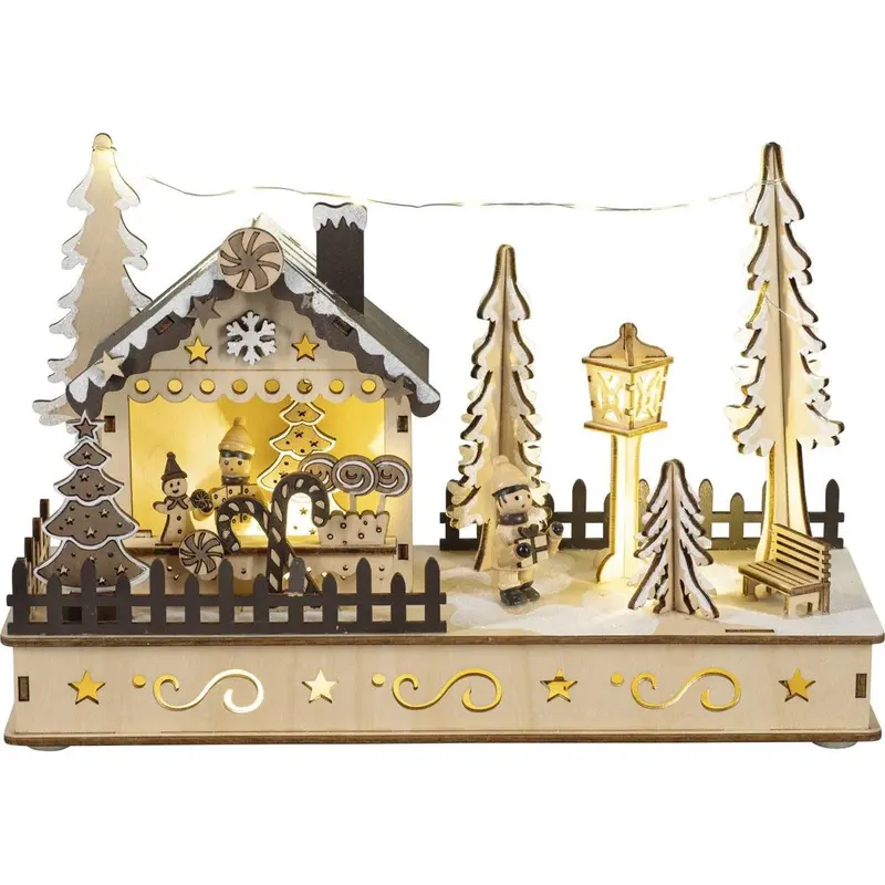 LED Diorama "Weihnachtsmarkthütte" mit Timer, natur, 18 cm