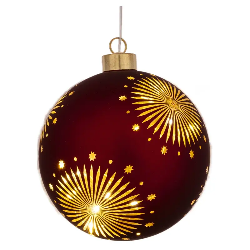 LED Glaskugel Satin-Rot zum Hängen, 13 cm hoch