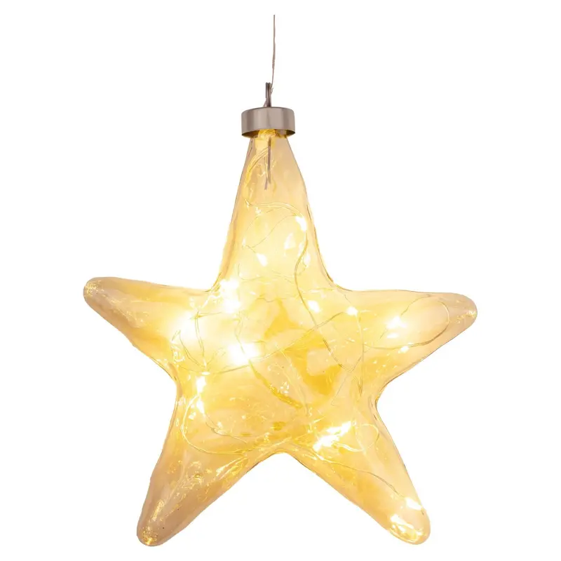 LED Glasstern zum Hängen Amber-Gold, 16 cm hoch