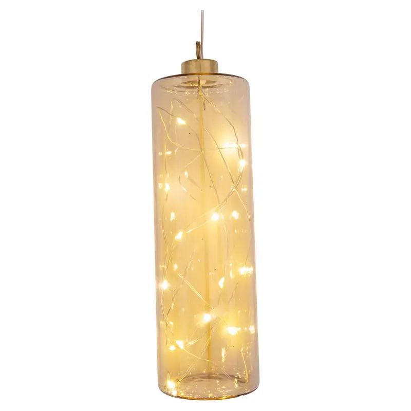 LED Glaszylinder zum Hängen Amber-Gold, 18 cm hoch