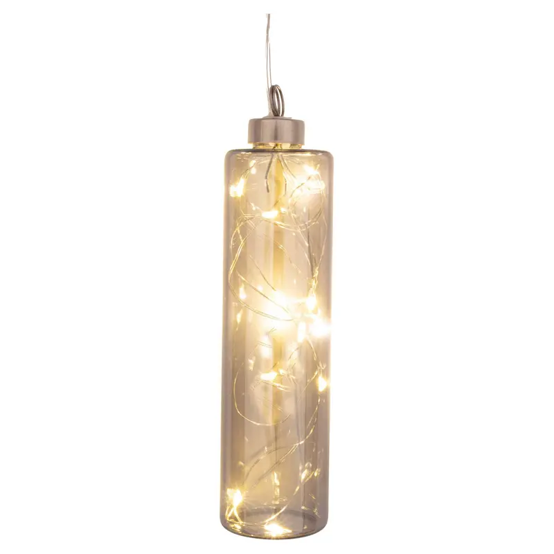 LED Glaszylinder zum Hängen Grau, 14 cm hoch
