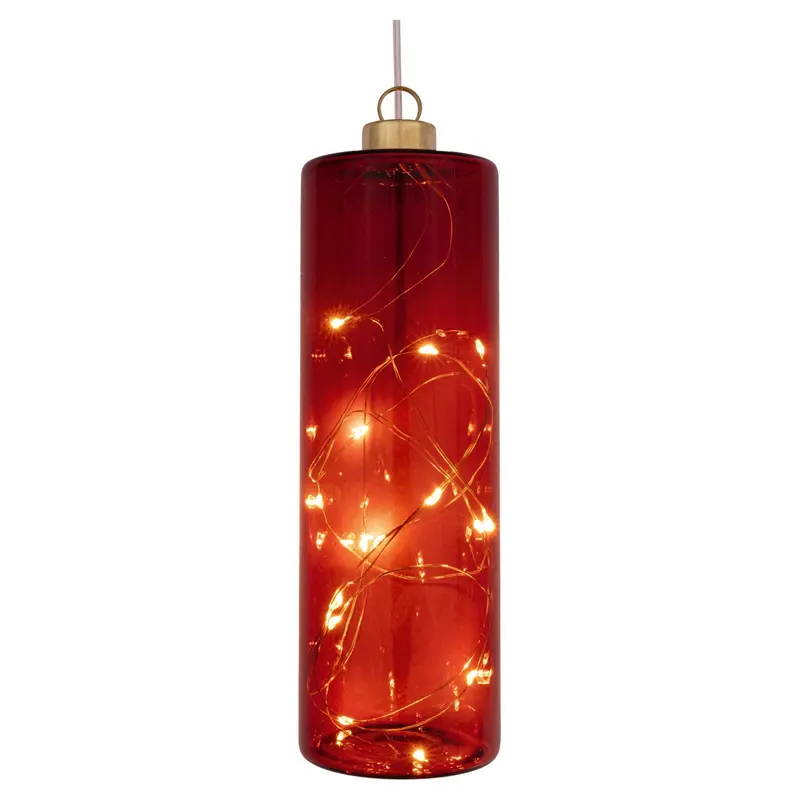 LED Glaszylinder zum Hängen Rot, 18 cm hoch