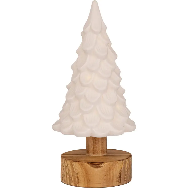 LED Keramikbaum auf Holzsockel, 18 cm