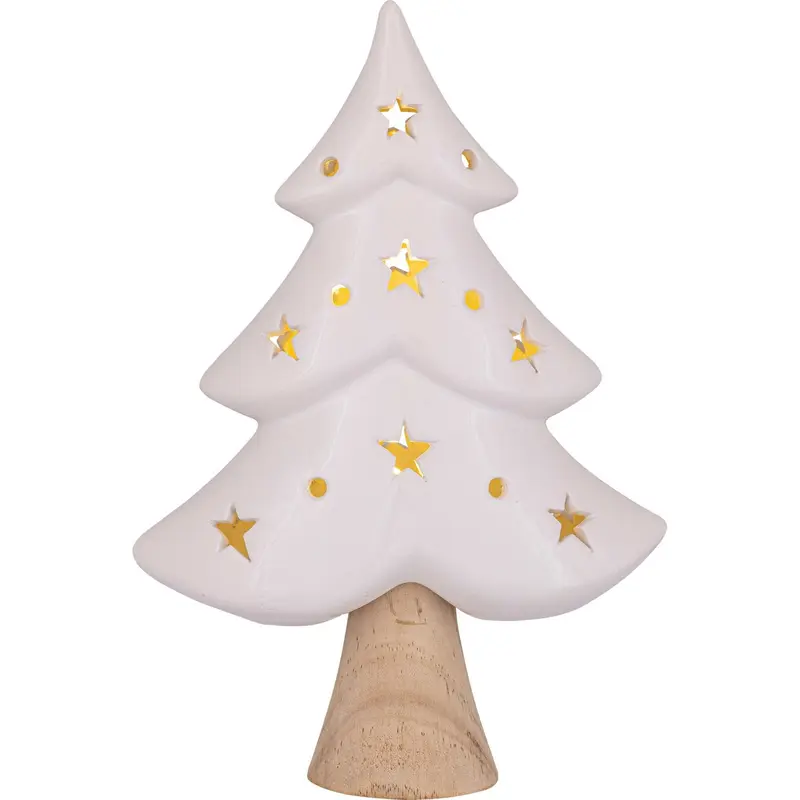 LED Keramikbaum mit Holzstamm, 21 cm