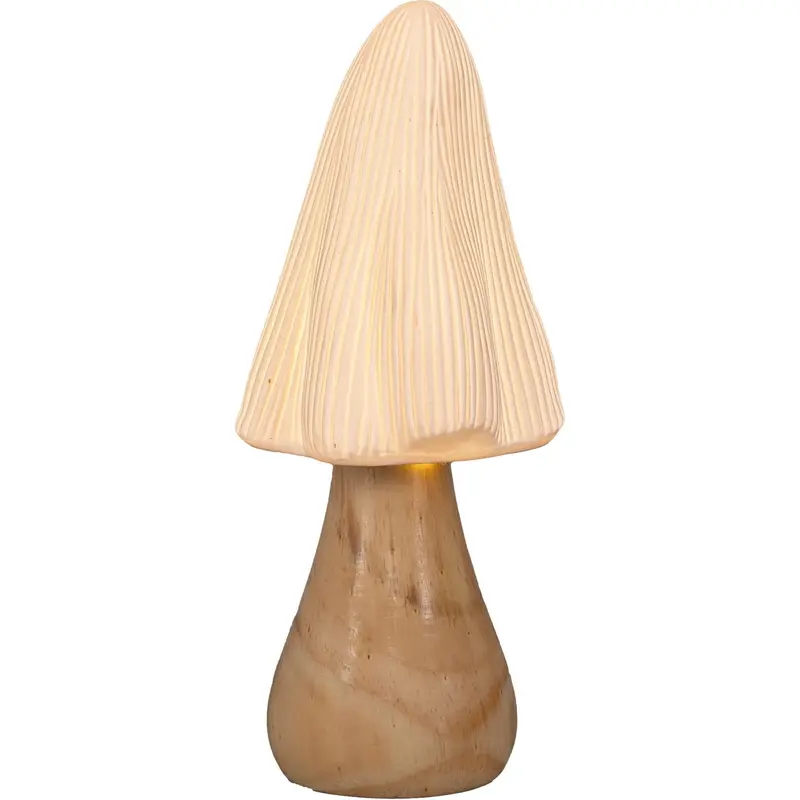 LED Keramikpilz auf Holzstamm, 26 cm