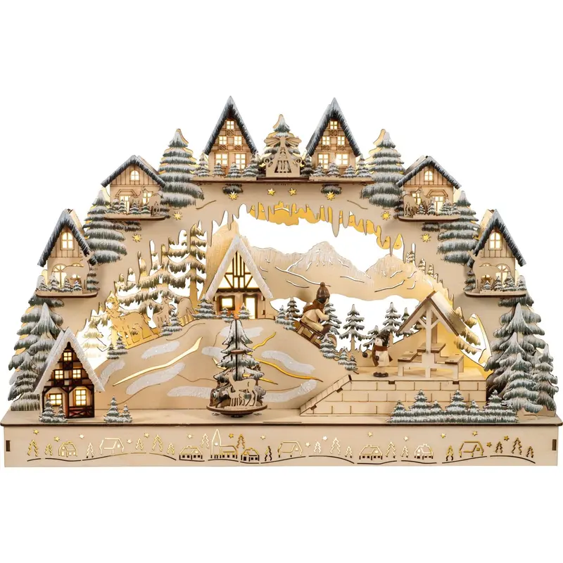 LED Lichterbogen "Bergdorf" mit drehendem Weihnachtsbaum, 50 cm