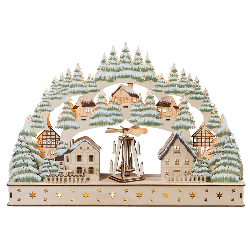 LED Lichterbogen "Dorf" mit beweglicher Pyramide und Timer, farbig, 45 cm