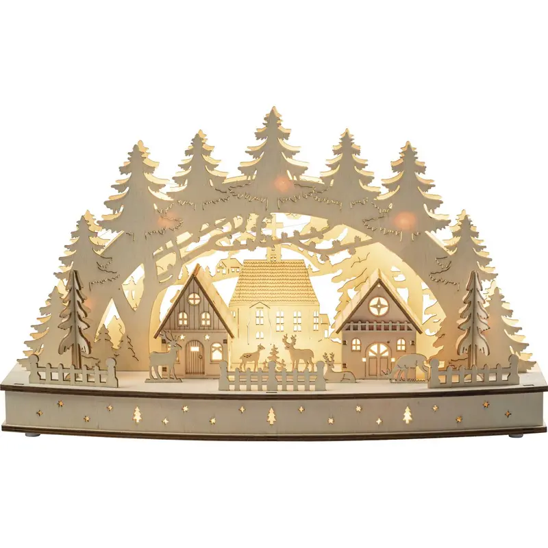 LED Lichterbogen "Rehe vor dem Dorf", natur, 44 cm