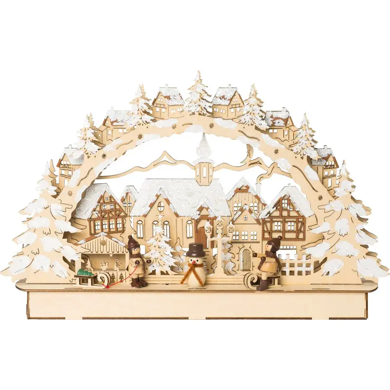 LED Lichterbogen "Stadt mit Winterkindern", natur, 45 cm