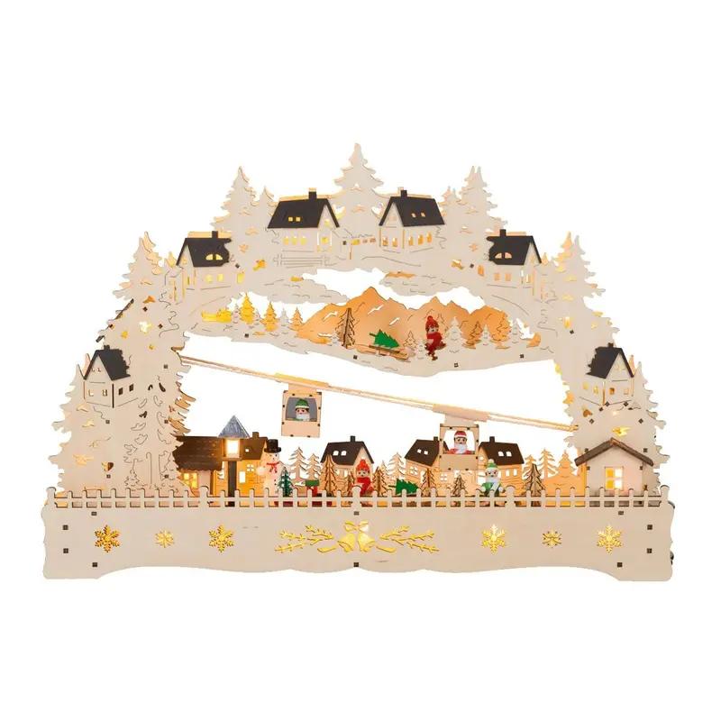 LED Lichterbogen "Wintersport" mit beweglicher Seilbahn, farbig, 56 cm