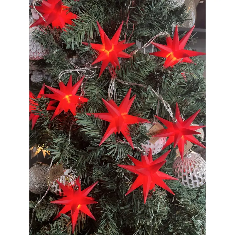 LED Lichterkette mit 10 Adventsternen und Timer Ø 12 cm, rot von HGD