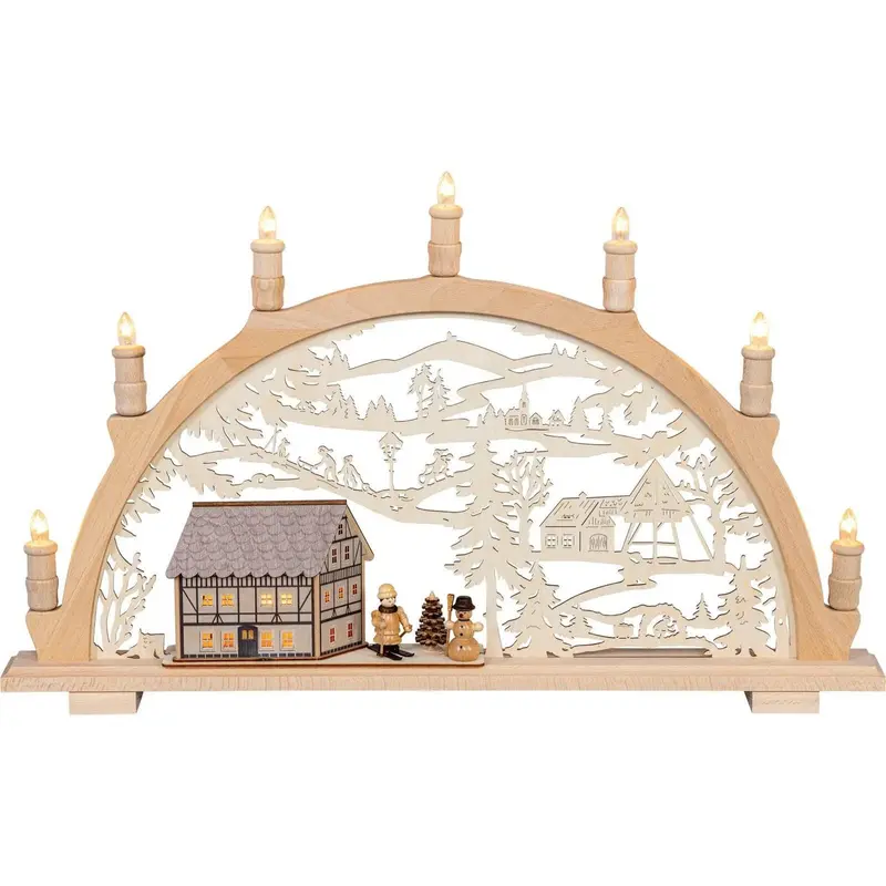 LED Schwibbogen "Fachwerkhaus mit Winterkindern", 66 cm
