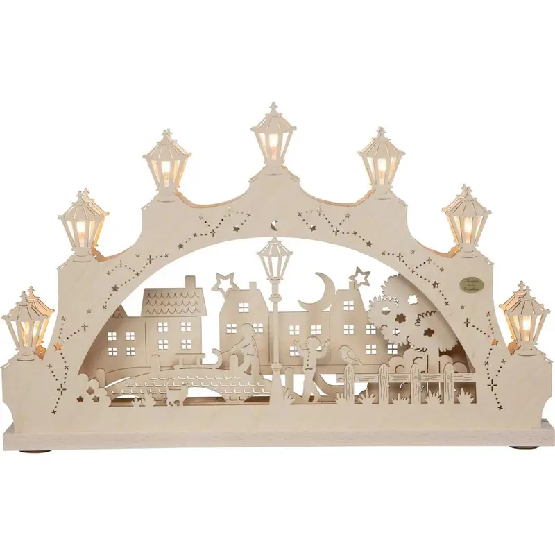 LED Schwibbogen "Winterfreuden in der Stadt" mit Wechselmotiv, 52 cm