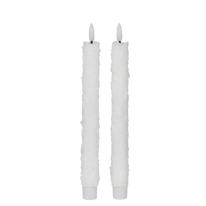 LED-Stabkerzen – Weißes Echtwachs, Strukturiertes Schneedesign, Stabkerzen Form | PTMD