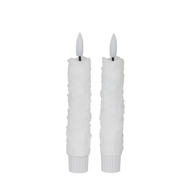 LED-Stabkerzen – Weißes Echtwachs, Strukturiertes Schneedesign, Stabkerzen Form | PTMD