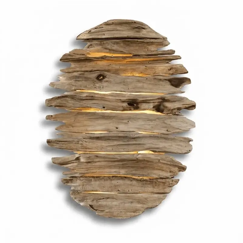 LED Treibholz Wandlampe Belmiro / Oval / 75 x 57 cm