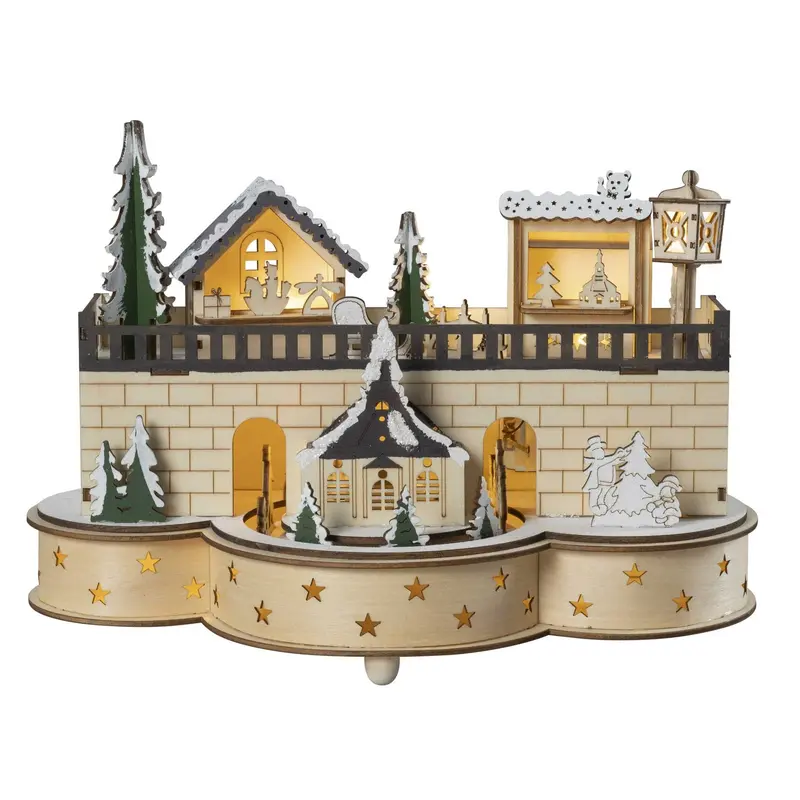 LED Weihnachtsdorf "Seiffen" mit beweglichen Figuren, 30 cm