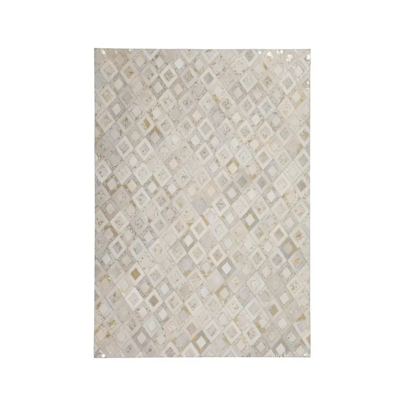 Lederteppich – Echtes Leder, Goldene Applikationen, Geometrisches Muster, 160 x 230 cm - Spark 110 | Kayoom